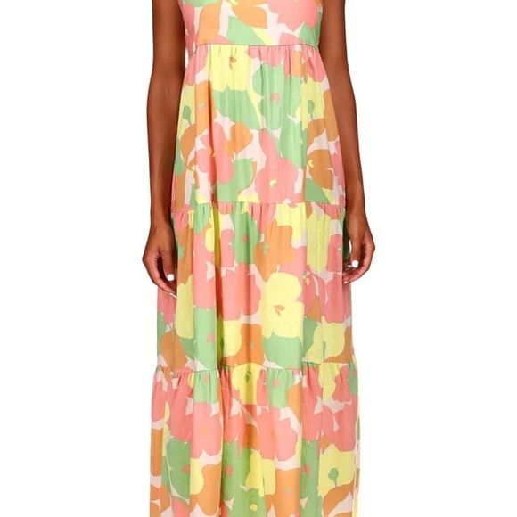 Sanctuary Pink and Green 3 Tiered Printed Midi Sundress - Picture 3 of 7